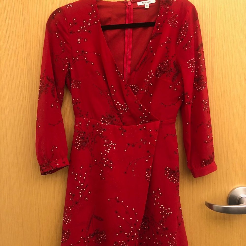 Madewell Red Floral Wrap-Front Mini Dress